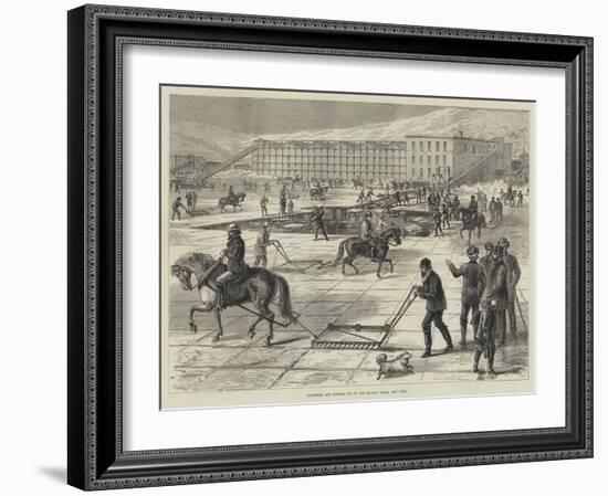 Ploughing and Storing Ice on the Hudson River, New York-null-Framed Giclee Print
