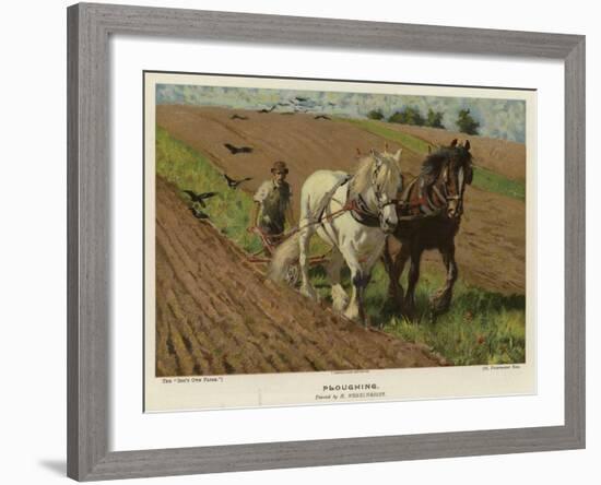 Ploughing by H Wheelwright-null-Framed Giclee Print