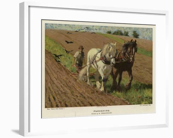 Ploughing by H Wheelwright-null-Framed Giclee Print