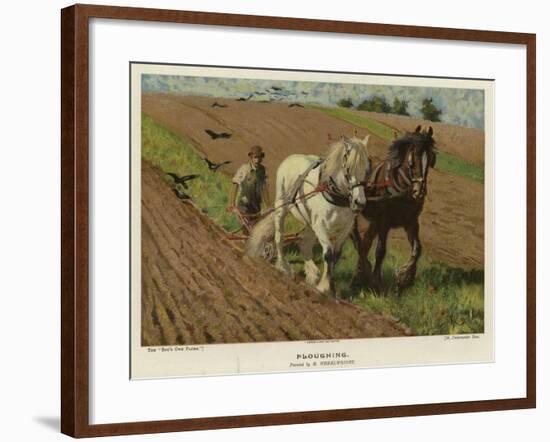 Ploughing by H Wheelwright-null-Framed Giclee Print