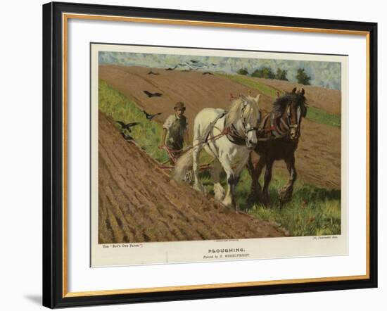 Ploughing by H Wheelwright-null-Framed Giclee Print