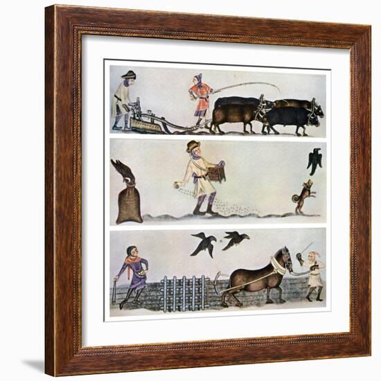 Ploughing, Sowing, and Harrowing, C1300-1340, (C1900-192)-null-Framed Giclee Print