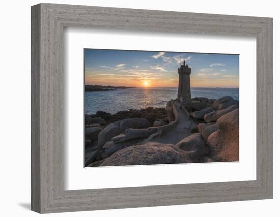 Ploumanach lighthouse at sunset, Perros-Guirec, Cotes-d'Armor, Brittany, France, Europe-Francesco Vaninetti-Framed Photographic Print