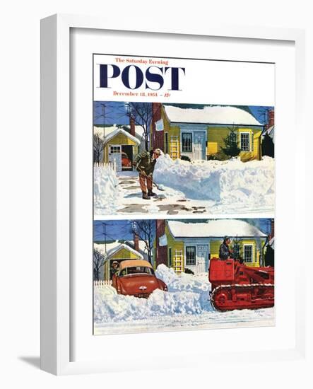 "Plowed-Over Driveway" Saturday Evening Post Cover, December 18, 1954-Earl Mayan-Framed Giclee Print