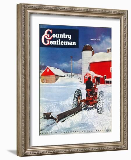 "Plowing Path to the Barn," Country Gentleman Cover, January 1, 1947-J. Julius Fanta-Framed Giclee Print