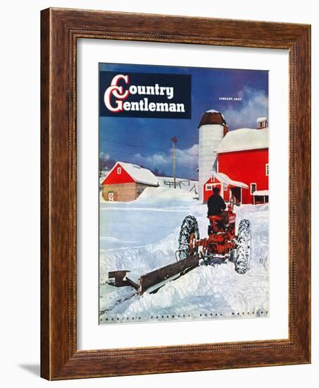 "Plowing Path to the Barn," Country Gentleman Cover, January 1, 1947-J. Julius Fanta-Framed Giclee Print