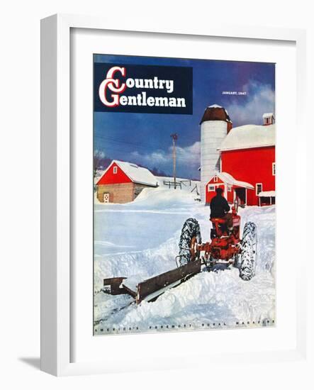 "Plowing Path to the Barn," Country Gentleman Cover, January 1, 1947-J. Julius Fanta-Framed Giclee Print