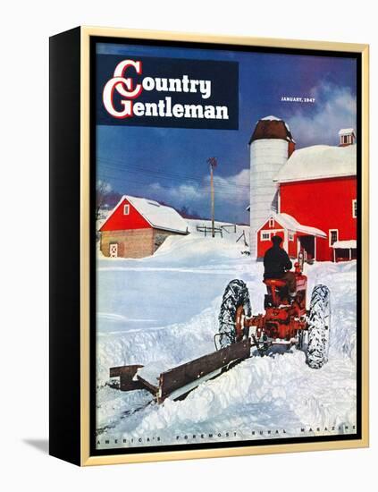 "Plowing Path to the Barn," Country Gentleman Cover, January 1, 1947-J. Julius Fanta-Framed Premier Image Canvas