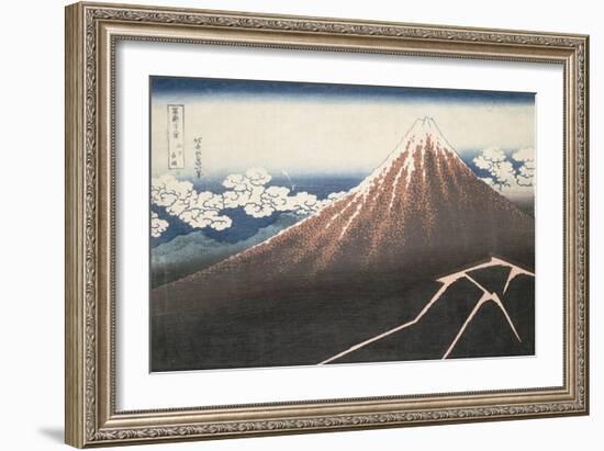 Pluie d'orage sous le sommet du Fuji-Katsushika Hokusai-Framed Giclee Print