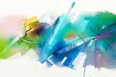 Abstract Colorful Oil Painting Landscape on Canvas. Semi- Abstract Image of Tree, Hill and Green, B-pluie_r-Art Print