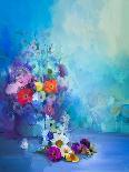 Abstract Colorful Fantasy Oil Painting. Semi Abstract of Tree, Flower and Fish in Landscape. Spring-pluie_r-Art Print