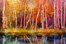 Oil Painting Landscape - Colorful Autumn Trees. Semi Abstract Image of Forest, Trees with Yellow --pluie_r-Art Print