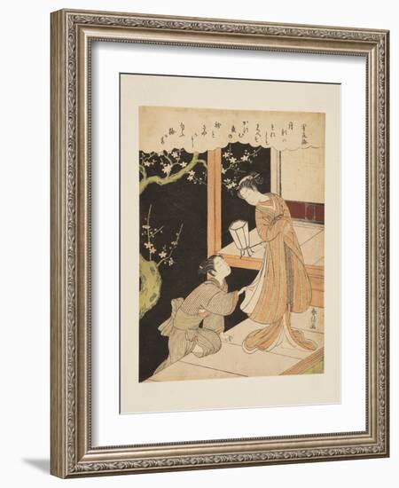 Plum Blossoms on a Dark Night (Yamiyo No Ume) (Colour Woodblock Print)-Suzuki Harunobu-Framed Giclee Print