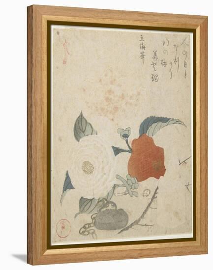 Plum Branch, a Peony Flower and a Metal Seal, 1816-Kubo Shunman-Framed Premier Image Canvas