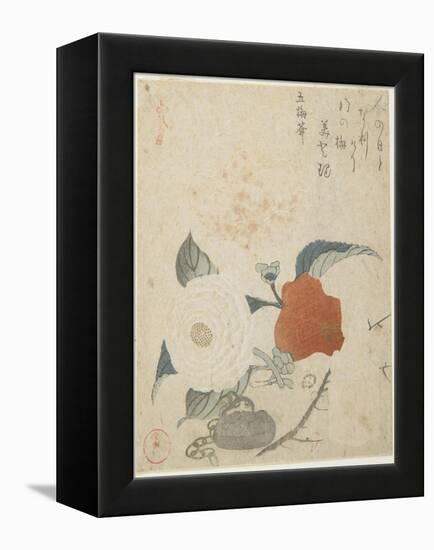 Plum Branch, a Peony Flower and a Metal Seal, 1816-Kubo Shunman-Framed Premier Image Canvas
