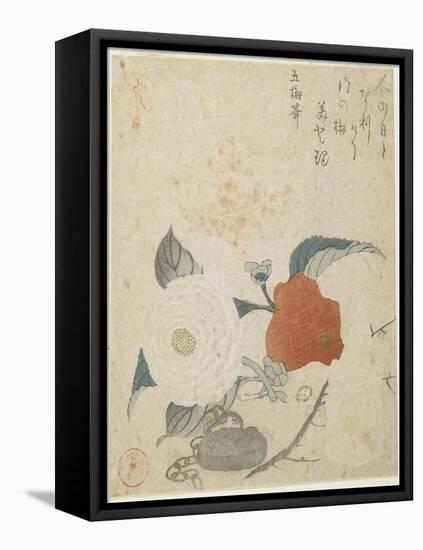 Plum Branch, a Peony Flower and a Metal Seal, 1816-Kubo Shunman-Framed Premier Image Canvas