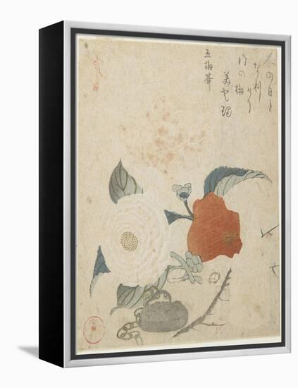 Plum Branch, a Peony Flower and a Metal Seal, 1816-Kubo Shunman-Framed Premier Image Canvas