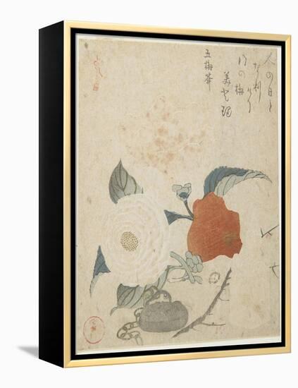 Plum Branch, a Peony Flower and a Metal Seal, 1816-Kubo Shunman-Framed Premier Image Canvas