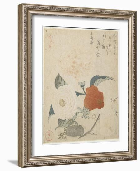 Plum Branch, a Peony Flower and a Metal Seal, 1816-Kubo Shunman-Framed Giclee Print