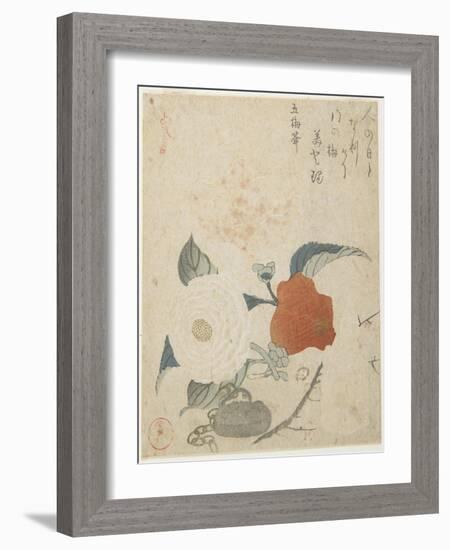 Plum Branch, a Peony Flower and a Metal Seal, 1816-Kubo Shunman-Framed Giclee Print