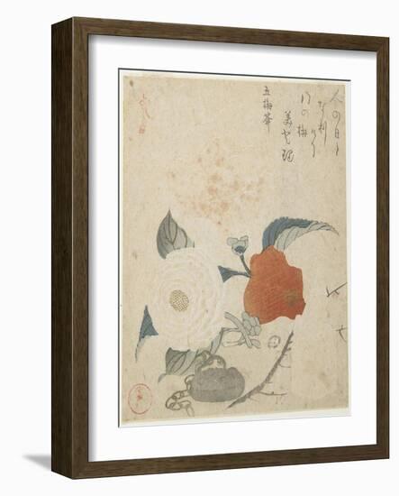 Plum Branch, a Peony Flower and a Metal Seal, 1816-Kubo Shunman-Framed Giclee Print