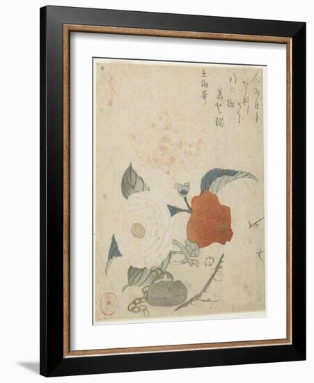 Plum Branch, a Peony Flower and a Metal Seal, 1816-Kubo Shunman-Framed Giclee Print