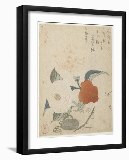 Plum Branch, a Peony Flower and a Metal Seal, 1816-Kubo Shunman-Framed Giclee Print