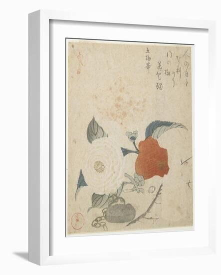 Plum Branch, a Peony Flower and a Metal Seal, 1816-Kubo Shunman-Framed Giclee Print