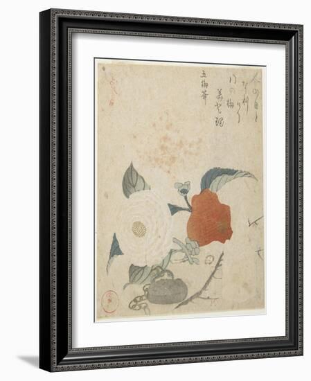 Plum Branch, a Peony Flower and a Metal Seal, 1816-Kubo Shunman-Framed Giclee Print