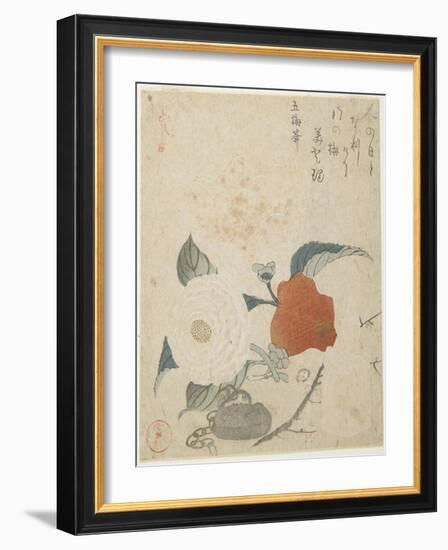 Plum Branch, a Peony Flower and a Metal Seal, 1816-Kubo Shunman-Framed Giclee Print