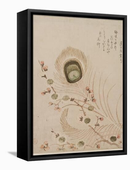 Plum Branch and Peacock Feathers, Mid to Late 1810s-Kubo Shumman-Framed Premier Image Canvas