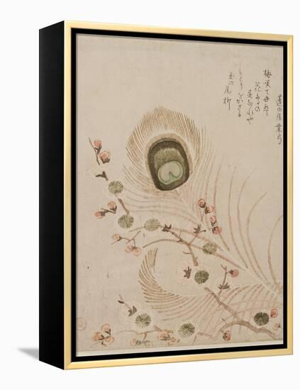 Plum Branch and Peacock Feathers, Mid to Late 1810s-Kubo Shumman-Framed Premier Image Canvas
