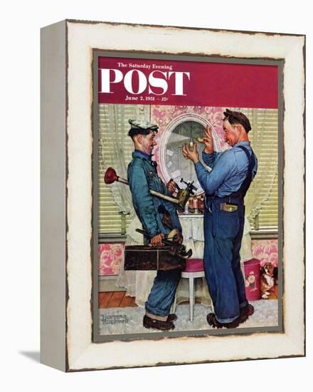 "Plumbers" Saturday Evening Post Cover, June 2,1951-Norman Rockwell-Framed Premier Image Canvas