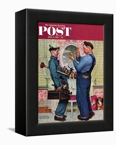 "Plumbers" Saturday Evening Post Cover, June 2,1951-Norman Rockwell-Framed Premier Image Canvas