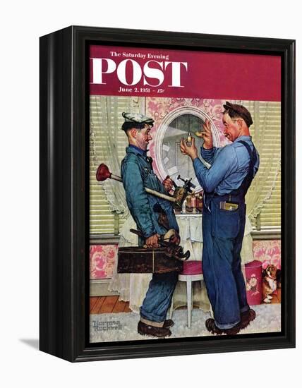 "Plumbers" Saturday Evening Post Cover, June 2,1951-Norman Rockwell-Framed Premier Image Canvas