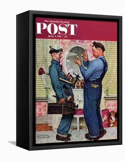 "Plumbers" Saturday Evening Post Cover, June 2,1951-Norman Rockwell-Framed Premier Image Canvas