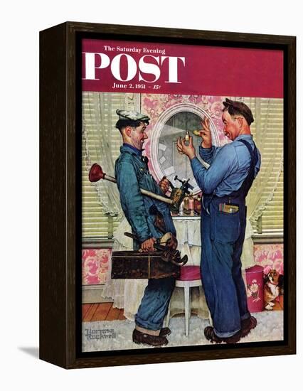 "Plumbers" Saturday Evening Post Cover, June 2,1951-Norman Rockwell-Framed Premier Image Canvas