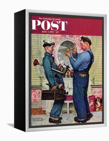 "Plumbers" Saturday Evening Post Cover, June 2,1951-Norman Rockwell-Framed Premier Image Canvas