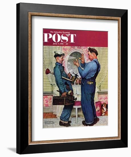 "Plumbers" Saturday Evening Post Cover, June 2,1951-Norman Rockwell-Framed Giclee Print