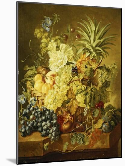 Plums, a Peach, Grapes, a Melon, a Pineapple, a Fig, Currants, Cherries and Flowers in a Basket,…-Jan van Huysum-Mounted Giclee Print