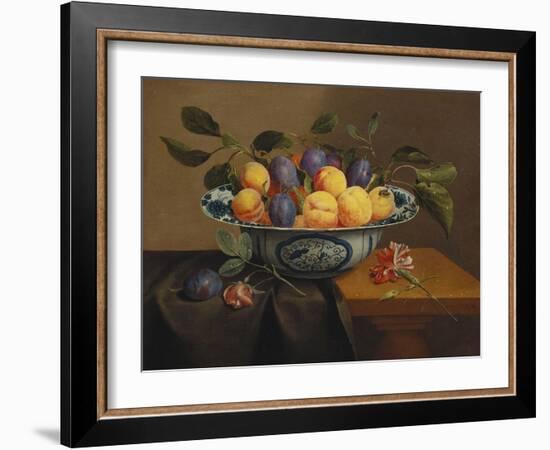 Plums and Apricots in a Wanli Kraak Porselein Bowl with a Carnation, a Rose-Jacob Van Hulsdonck-Framed Giclee Print