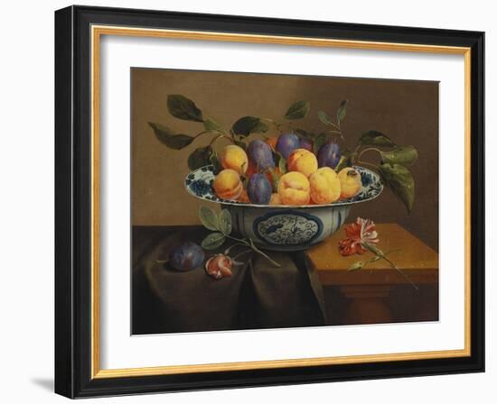 Plums and Apricots in a Wanli Kraak Porselein Bowl with a Carnation, a Rose-Jacob Van Hulsdonck-Framed Giclee Print