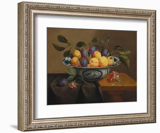 Plums and Apricots in a Wanli Kraak Porselein Bowl with a Carnation, a Rose-Jacob Van Hulsdonck-Framed Giclee Print