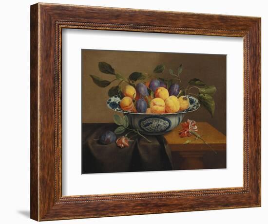 Plums and Apricots in a Wanli Kraak Porselein Bowl with a Carnation, a Rose-Jacob Van Hulsdonck-Framed Giclee Print