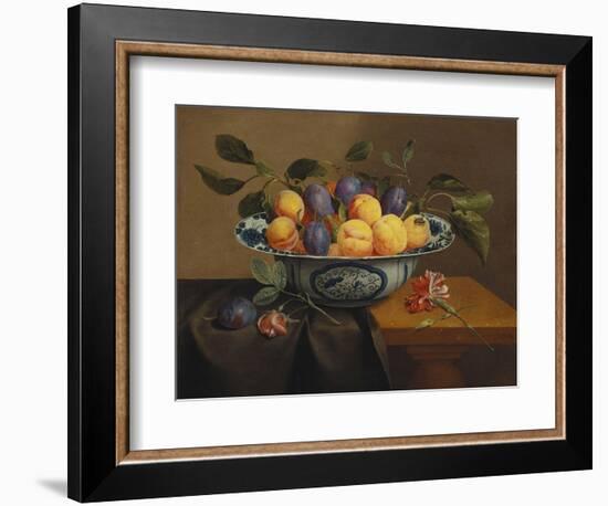 Plums and Apricots in a Wanli Kraak Porselein Bowl with a Carnation, a Rose-Jacob Van Hulsdonck-Framed Giclee Print