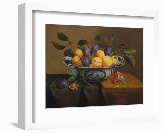 Plums and Apricots in a Wanli Kraak Porselein Bowl with a Carnation, a Rose-Jacob Van Hulsdonck-Framed Giclee Print