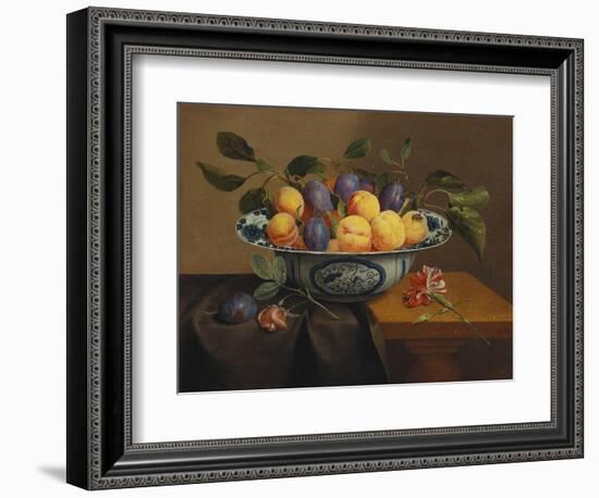 Plums and Apricots in a Wanli Kraak Porselein Bowl with a Carnation, a Rose-Jacob Van Hulsdonck-Framed Giclee Print