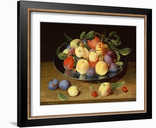 Plums and Peaches on a Pewter Plate-Jacob van Hulsdonck-Framed Giclee Print