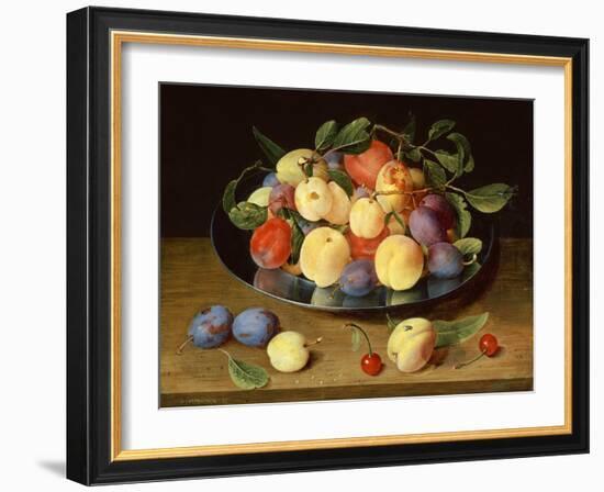 Plums and Peaches on a Pewter Plate-Jacob van Hulsdonck-Framed Giclee Print