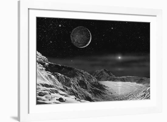 Pluto And Charon - Noir-David A Hardy-Framed Giclee Print